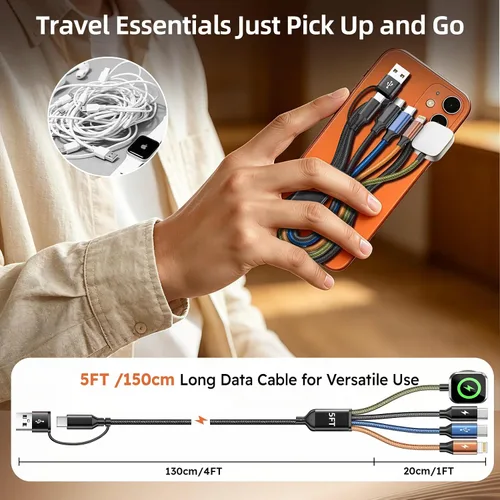 Vista 7 de Cruise Essentials 2026, doble tipo C 4 en 2 cable de carga múltiple para iPhone Watch Charger/iPhone 17/IP, cargador iWatch, artículos esenciales