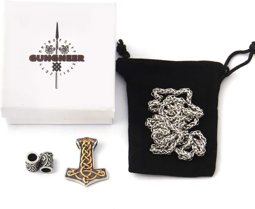 Vista 5 de Gungneer Mjolnir Thor Hammer Pendant Necklace Stainless Steel Viking Accessories Norse Pendant Viking Jewelry for Men (adjustable length cord)