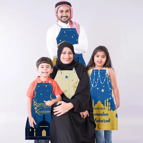 Vista 6 de 4 delantales de Ramadán blanco y azul, estrella y luna, Ramadán, delantal ajustable de Ramadán, Kareem, decoraciones Eid para el hogar, delantal