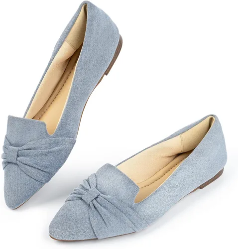 Vista 7 de MUSSHOE Zapatos planos de ballet para mujer, cómodos, puntiagudos, planos, con lazo