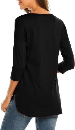 Vista 2 de Sherosa Camiseta casual de manga 34 con cuello redondo para mujer