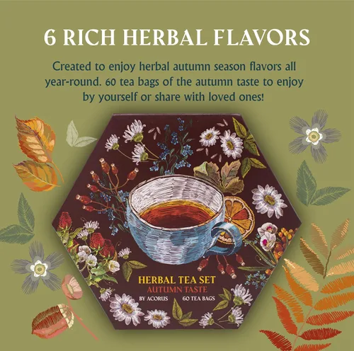 Vista 3 de ACORUS Juego de té de sabor otoñal, paquete variado de té de hierbas naturales, caja de té surtida, juego de regalo de té de 6 tés diferentes