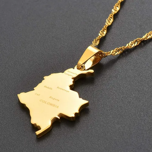 Vista 6 de Hafrita Colombia colgante de cadena de onda de agua de acero inoxidable mapa de país Colombia collar
