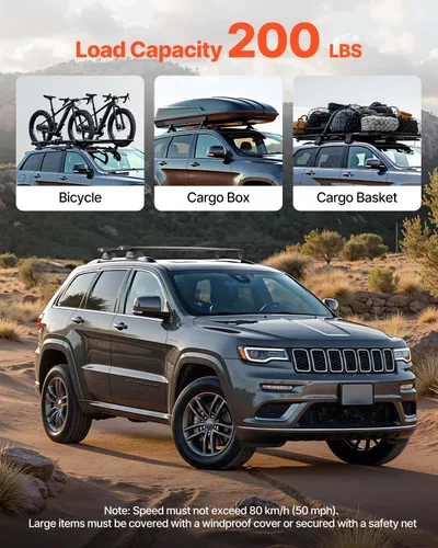 Vista 3 de VEVOR Barras transversales para portaequipajes de techo, se adapta a Jeep Grand Cherokee 2011-2021 (con rieles laterales ranurados), capacidad