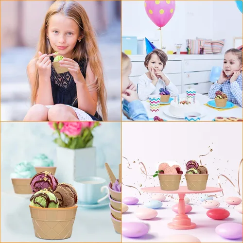 Vista 3 de Hbaushun Paquete de 6 cuencos de plástico para helado con cucharas, tazas de helado de plástico reutilizables, juego de cuencos de crema