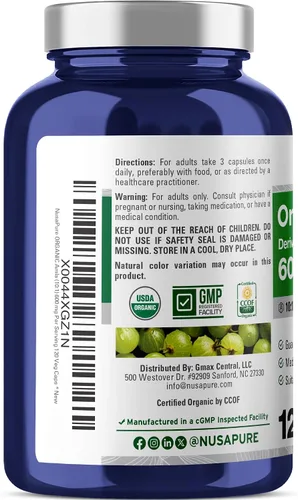 Vista 3 de NusaPure Cápsulas orgánicas de Amla 600 mg, 120 cápsulas vegetales (USDA, veganas, sin OMG)