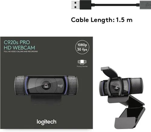 Vista 7 de Logitech Webcam HD Pro C920S 1080p USB, 960-001252 (1080p USB incluye cubierta a lente)