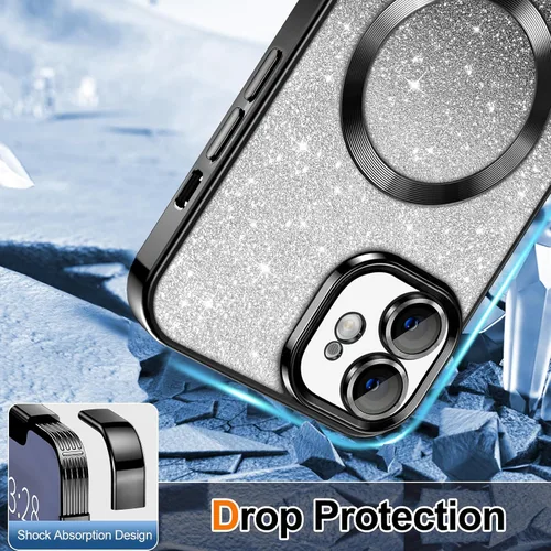 Vista 4 de Hython Funda para iPhone 11 Transparente Magnética con Purpurina [Compatible con MagSafe] Protector Completo de Lente de Cámara Delgado Degradado