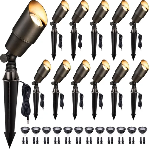 Vista 22 de Gardenreet Focos de Paisaje de Bajo Voltaje - Luz Ascendente LED de Latón para Exteriores 12V, Focos con Cable IP65 Impermeables, Bronce Antiguo