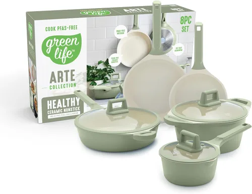 Vista 12 de GreenLife Juego de utensilios de cocina antiadherentes de cerámica de 8 piezas, apto para inducción, no tóxico, sin PFAS, apto para lavavajillas
