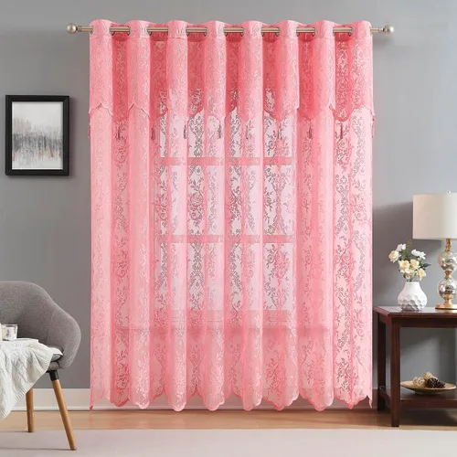 Vista 18 de LinenZone Cenefa de encaje transparente con 6 borlas y parte inferior festoneada para cocina, baño, comedor, sala de estar, dormitorio o sótano.