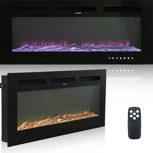 Vista 14 de Chimenea eléctrica montada en la pared y empotrada de 30 pulgadas con control remoto temporizador de 8 horas, 12 llamas, pantalla táctil, calentador