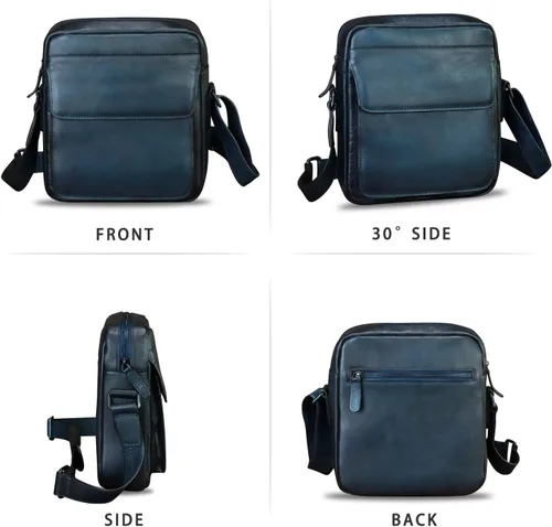 Vista 4 de IVTG Bolso de mensajero de cuero genuino para hombre, bolso de hombro, bolso de hombro casual, mochila de trabajo y negocios