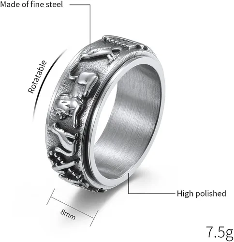 Vista 3 de nylry Anillos para ansiedad, anillo de acero inoxidable, anillo de ojo de Horus, anillos de Anubis negroplataoro, anillo giratorio para la ansiedad