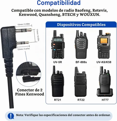 Vista 8 de Walkie Talkie Auricular con micrófono PTT 2-Pin G-forma de auriculares de seguridad
