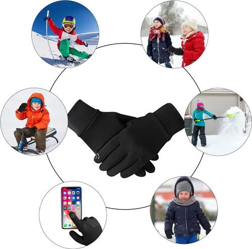Vista 6 de Guantes de invierno para niños, con revestimiento impermeable y cálido, forro polar grueso, antideslizante, para niños y niñas de 3 a 15 años