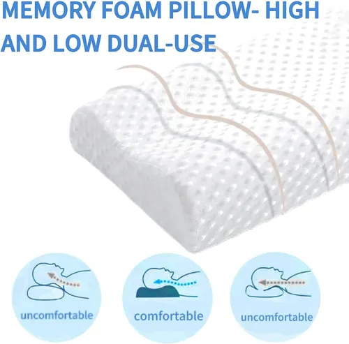 Vista 3 de Almohada cervical para aliviar el dolor de cuello, almohadas de espuma viscoelástica de contorno para dormir, almohada ergonómica de espuma