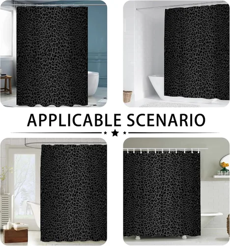 Vista 7 de Cortina de ducha (60" x 72"), estampado de leopardo guepardo negro, tela de poliéster, impermeable, estilo moderno, baño Negro-d1