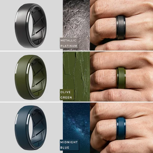 Vista 4 de Anillo de boda de silicona para hombre, 0.370 in de ancho, 0.098 in de grosor