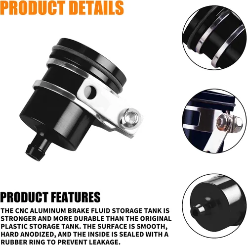 Vista 3 de Depósito de aceite universal de aluminio para motocicleta, depósito de líquido de freno, apto para Yamaha, Kawasaki, Honda, Suzuki, BMW y más (negro)