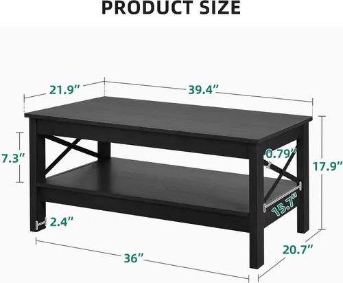 Vista 2 de YITAHOME Mesa de centro para sala de estar, mesa de café moderna de estilo granja con almacenamiento, mesa de centro de 2 niveles, mesa de acento