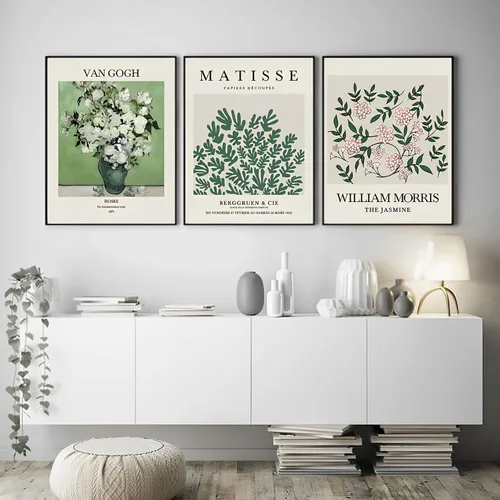 Vista 6 de Juego de 6 piezas de arte abstracto bohemio para pared, impresiones modernas de flores y lienzo Matisse verde salvia, sin marco, de 8 x 10 pulgadas