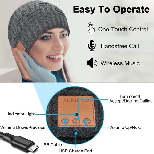 Vista 6 de Gorro Bluetooth sombrero de auriculares inalámbricos regalos tecnológicos únicos de Navidad para hombres mujeres él adultos adolescentes niñas niños