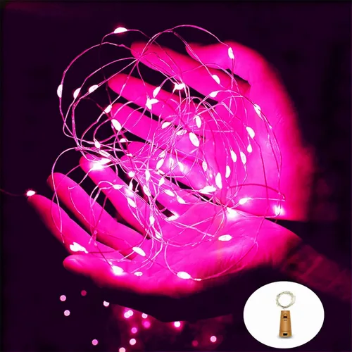 Vista 11 de Mini luces de hadas rosas, funcionan con pilas, 20 luces LED con cable plateado de 7 pies, luces de hadas para decoración de Navidad, Halloween
