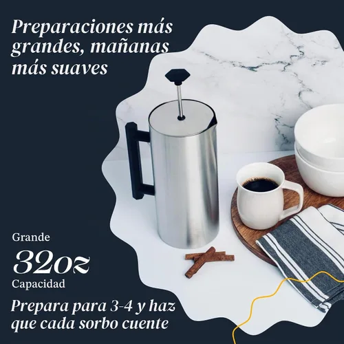 Vista 5 de ESPRO P6 - Cafetera de prensa francesa de 32 onzas, acero inoxidable de doble pared con aislamiento, acero inoxidable cepillado