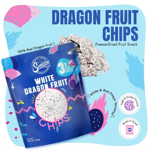 Vista 3 de Suncore Foods Papas fritas de fruta de dragón blanco, aperitivo crujiente de pitaya, 5.32 onzas, paquete de 1 Chips de fruta de dragón blanco