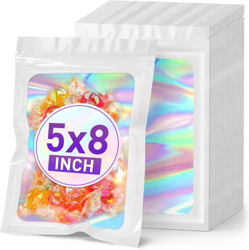 Vista 29 de ANZNKU 50 piezas 7 cm x 23 cm Bolsas holográficas para bolígrafos Bolsas de embalaje para bolígrafos Bolsa resellable a prueba de olores