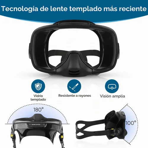 Vista 4 de Máscara de buceo con válvula de drenaje de visión amplia, adecuada para adultos, buceo antivaho, botón lateral ajustable rápido, buceo libre