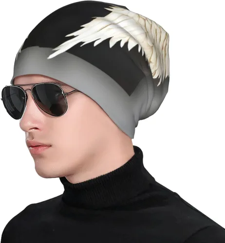 Vista 2 de Angel Feathers Men's Knit Hat â Fashion Adult Men's Knit Hat, Cap, Warm & Stylish Headgear with Brim, Ideal for Winter Wear. Black