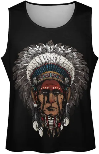 Vista 4 de Camiseta sin mangas de guerrero indio nativo americano para hombre, camiseta sin mangas, chaleco de gimnasio, camisas de verano