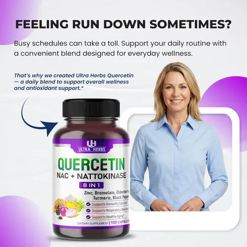 Vista 2 de Suplemento de quercetina con bromelina, vitamina C y zinc, nattoquinasa, NAC, saúco, saúco Complejo ultra antioxidante 8 en 1 para la salud inmune