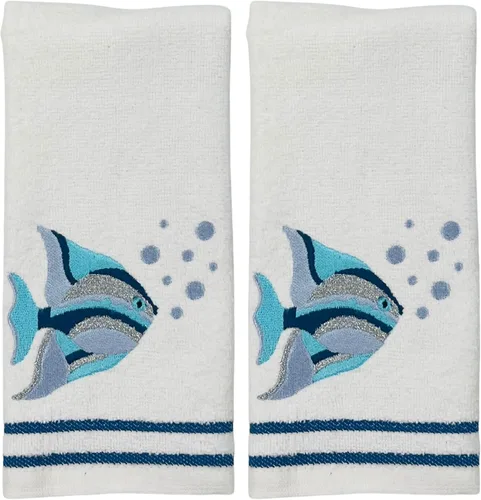 Vista 10 de Serafina Home Toallas de baño suaves y absorbentes para huéspedes: ancla azul náutica con diseño costero de cuerda gris plateada, 2 piezas de 12 "x