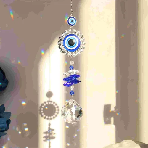 Vista 9 de Colgante de cristal azul con dije de ojo malvado, mariposa, ángel, girasol, talismán, atrapa el sol, hecho a mano, amuleto de buena suerte, oficina