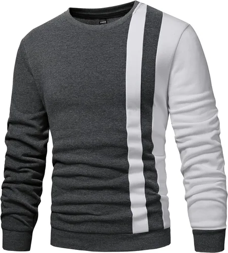 Vista 7 de GORGLITTER Sudadera casual de cuello redondo para hombre, sudadera de forro polar con bloques