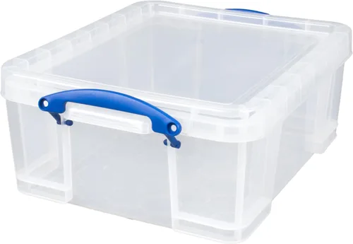 Vista 6 de Really Useful Box - Contenedores de plástico para almacenamiento de 17 litros con tapas de cierre y clip, transparentes