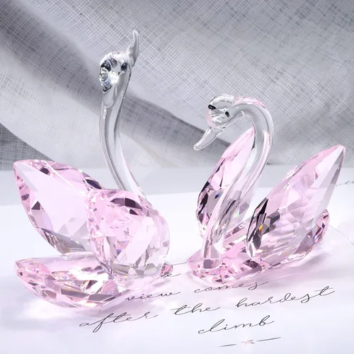 Vista 5 de YWHL Regalos de Cisne de Cristal del 15º Aniversario para Pareja, 15 Años de Aniversario de Boda para Ella Él, Figura de Cisne con Diamante Rosa