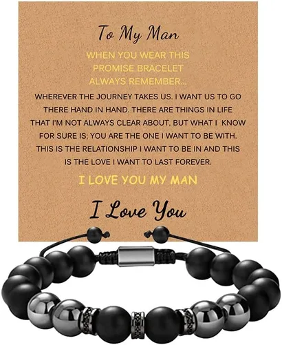 Vista 2 de putouzip Pulsera de cuentas de cuerda trenzada de obsidiana natural, regalos para mi hombre, hijo, nieto, novio, marido, papá, hermano, aniversario