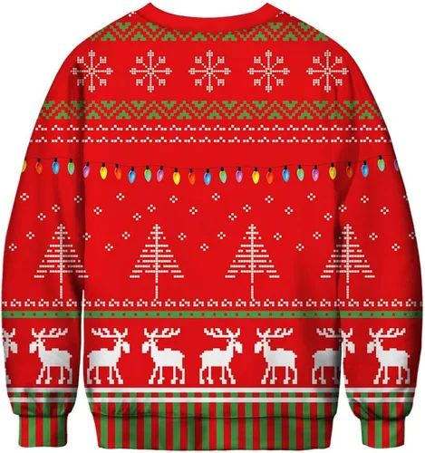 Vista 2 de Sudaderas de Navidad unisex con estampado 3D y cuello redondo, manga larga, suelta, suéter de Navidad