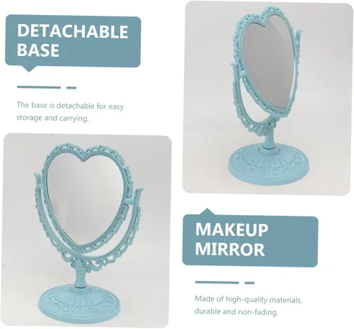 Vista 4 de Lurrose - Espejo estético de tocador con forma de corazón, espejo de maquillaje de doble cara con espejo de mesa de 360 grados con soporte