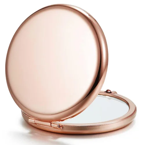 Vista 17 de Espejo compacto para bolso, espejos de maquillaje de bolsillo de metal con aumento de doble cara 1X/2X (redondo, cian) Compact Mirror for Purse