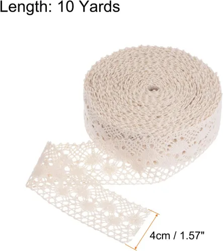 Vista 2 de MECCANIXITY Cinta de encaje de 1.57 "x 10 yardas, encaje de algodón hueco beige para decoración de boda envoltura de regalo