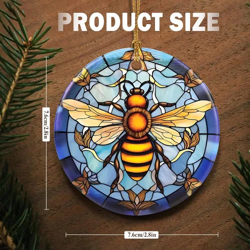 Vista 2 de Touber Adorno Navideño, Adorno de Navidad, Idea de Regalo de Vacaciones, Recuerdo Familiar, Cerámica Redonda, Intercambio de Regalos, Idea de Abeja