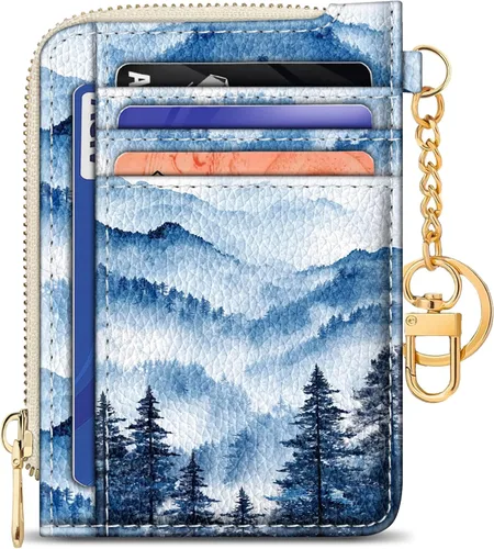 Vista 37 de GIANCOMICS Cartera delgada con tarjetero para mujer, funda pequeña con bloqueo Rfid, llavero de bolsillo delgado con cremallera curvada, tarjetero