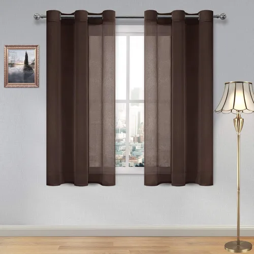 Vista 126 de DWCN Cortinas traslúcidas color verde frijol para sala de estar y dormitorio - Cortinas voile con aspecto de lino sintético con ojales en la parte