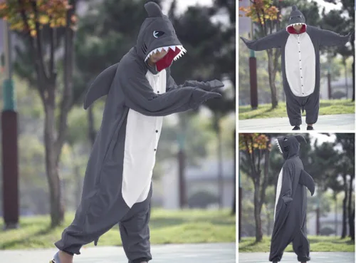 Vista 2 de WOTOGOLD pijamas disfraz en forma de tiburón para adulto, ideal para Cosplay