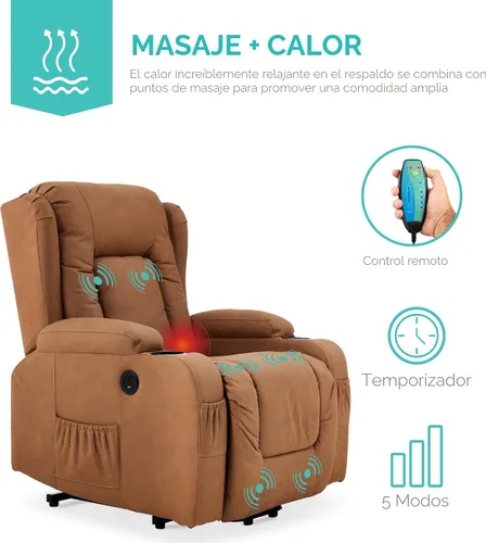 Vista 5 de Best Choice Products - Silla de elevación eléctrica de cuero PU, silla reclinable de masaje, muebles ajustables para espalda, patas con 3